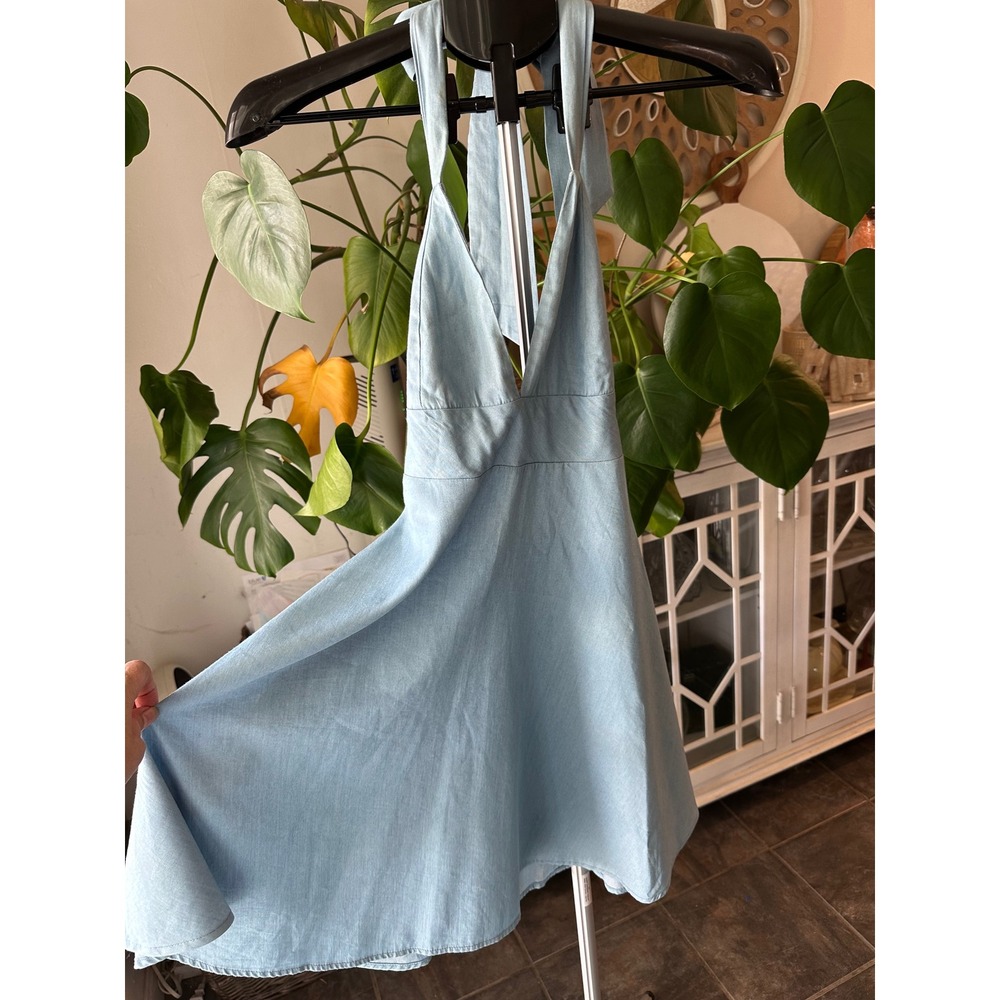 Lulus Blue Halter Mini Dress with Pockets - Cotton Jute‎ Blend - Size S